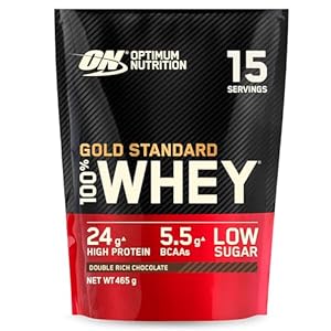 Optimum Nutrition Gold Standard 100% Whey Muscle Building and Recovery Protein Powder With Naturally Occurring Glutamine and BCAA Amino Acids, Double Rich Chocolate Flavour, 15 Servings, 465 g