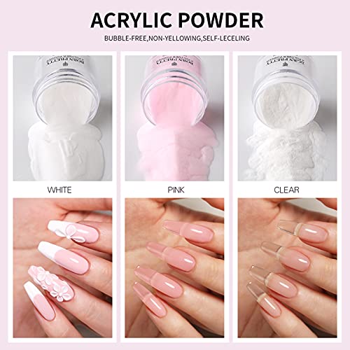 BORN PRETTY Acrylpulver für Nägel, Acryl Pulver Nails Set Nagellack Acrylnägelpulver Sammlungsset von 3 Farben Rosa Weiß… – Bild 4