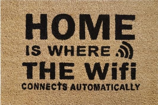 AP Supplies Doormat 60cm x 40cm - 'Home Is Where The WiFi Connects Automatically' - Durable, Non-Slip, Eco-Friendly, Absorbent Coir Mat for Indoor/Outdoor