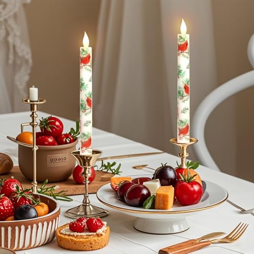 Image of Crystal Club Flameless Taper Candles,Battery Operated LED Candlesticks with Remote, Cardinal Theme Real Wax & Flicker Effect for Christmas Home Festival Decor, Set of 2