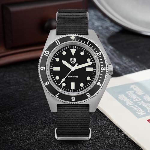 Image of watchdives VH31 Quartz Watch, WD1972 Military Diver Watches Sapphire Crystal Luxury Wristwatch 200m Waterproof Watch for Men (Black)