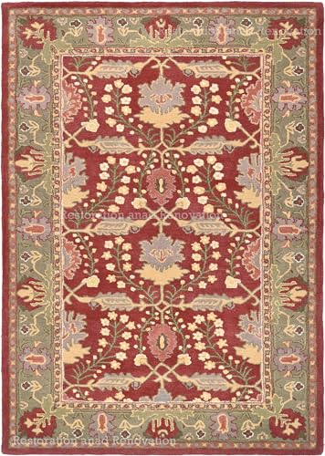 Image of Restoration and Renovation Traditional Handcrafted Area Rug, Classic Oriental Pattern, Premium Wool, Rich Red & Gold with Floral Accents, Perfect for Living Room Bedroom Carpet (Rust, 3' x 5')