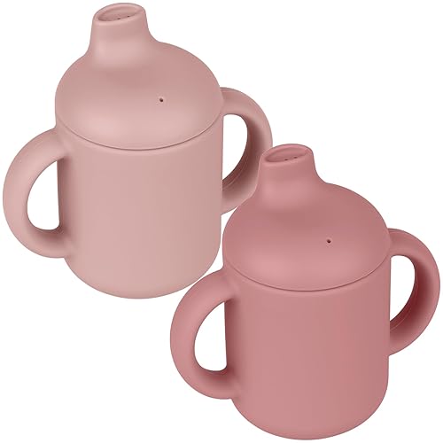 Vaso para bebés y niñas, paquete de 2 vasos de entrenamiento de silicona para niños y niñas, irrompible, a prueba de derrames y dos asas, taza para