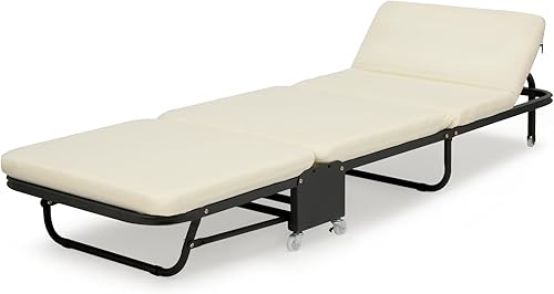 MoNiBloom Cama plegable con colchón, cama plegable para adultos con 6 posiciones ajustables, cama plegable portátil para invitados para el hogar,