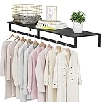 Wall Mounted Clothes Rack with Top Shelf, 46.5'' Industrial Clothing Rack Heavy Duty, Metal Shelf with Hanging Rod, Garment Rack Laundry Room Shelves, Space Saving