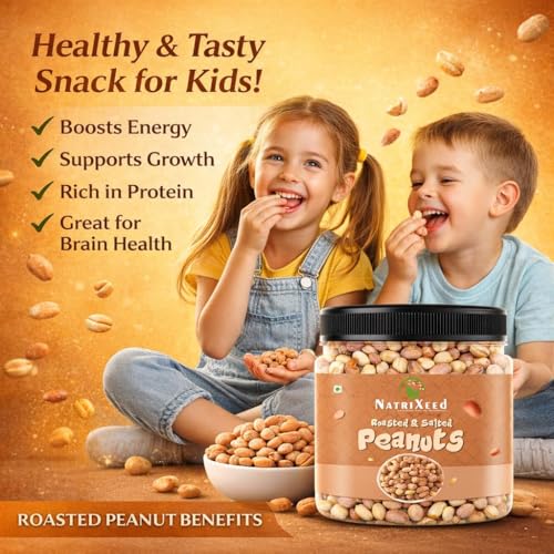Image of NatriXeed Roasted Salted Peanuts 1kg | Crunchy Roasted Groundnuts | Savoury Ready To Eat Snack | Namkeen Moongfali For Tea Time, Travel, Parties & Everyday Enjoyment | Protein Rich Snack Ingredient