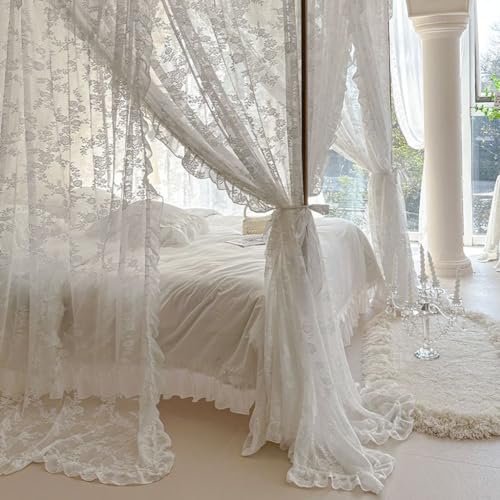 Elegante Spitze Prinzessin Moskitonetz Bettvorhang Baldachin für Mädchen Frauen Hochzeit Schlafzimmer Dekoration (Typ 3-Beige)