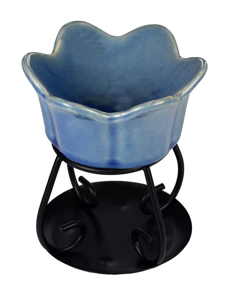 Cleopatra Oil Burner Ceramic Blue Tulip Metal Base 5"
