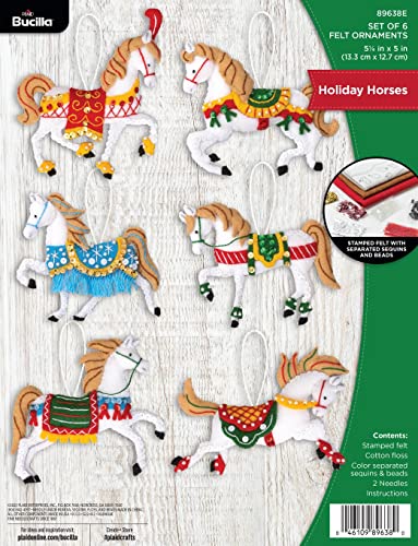 Bucilla 89638E Holiday Horses, Felt Applique 6 Piece Ornament Making Kit cover