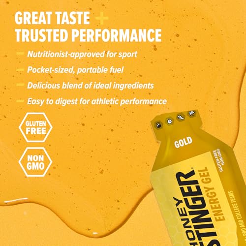 Image of Honey Stinger Gold Energy Gel, Gluten Free & Caffeine Free, for Exercise, Running and Performance, Sports Nutrition for Home & Gym, Pre and Mid Workout, 24 Pack, 26.4 Ounce | sports-nutrition-endurance-and-energy-chews