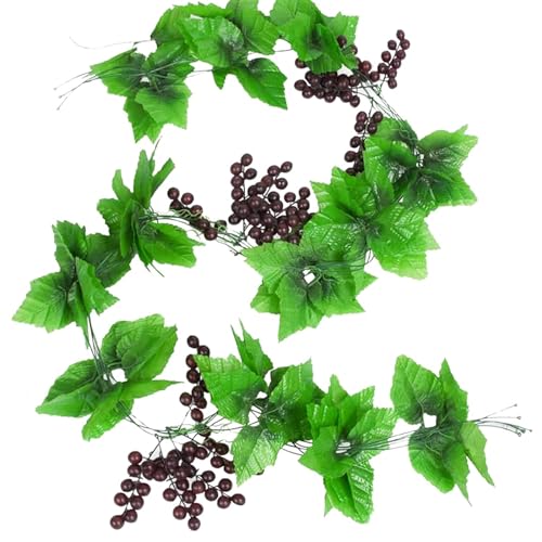 UVA de plástico artificial, 5 peças de uva artificial de plástico, videiras artificiais com uvas, trepadeiras artificiais, 15 conjuntos de caracóis de uvas, para decoração acessórios