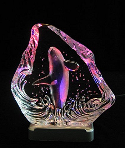 JJ's Engraved Lead Crystal Killer Whale on LED Color Light Base