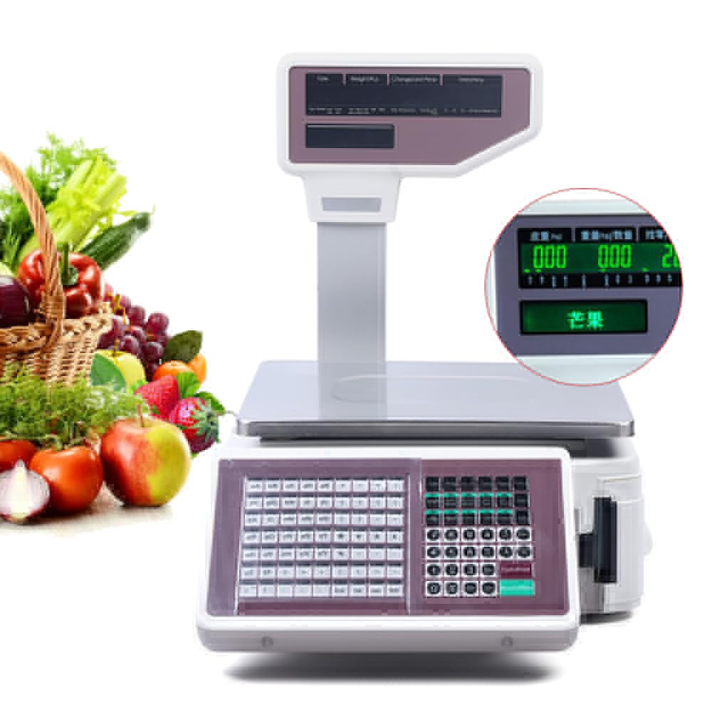 Price Computing Scale with Thermal Label Printer and Pole Display Up to 66lb Weighing Range Use for Supermarket, with Mobile APP
