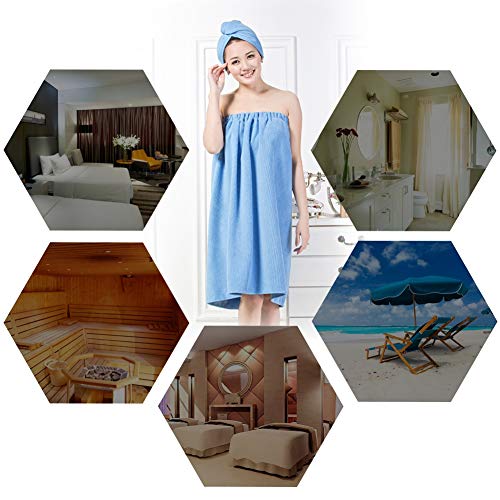 ZJchao Bath Towels, Towel Bathrobe Hair Towel Wrap for Women and Men with Fast Dry Hair Drying Cap - Image 4
