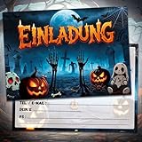 12 x Halloween Einladungskarten Kinder, Schaurig Halloween Party Einladung Friedhof des Grauens Kürbis, Gruselparty Einladungskarte zum Halloweenparty Geburtstag Einladungen Erwachsene Teenager