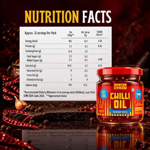 Image of MasterChow Sichuan Chilli Oil (170g) | Spicy, Crunchy, Garlicky Flavor | Made with Sichuan Peppercorns, Crunchy Garlic & Red Chillies | Gluten-Free | Eat With Momos, Pizza, Noodles