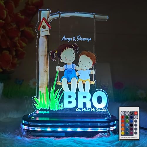 Image of lampees Personalized 3D LED lamp Rakhi Brother Sister name - Multi Color (BRO)