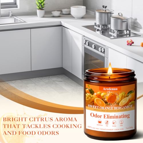 Image of Sweet Orange Bergamot Odor Eliminating Candle | Eliminates 95% of Pet, Smoke, Food, and Other Smells Quickly | 7oz Soy Candle for Home Scented | Air Freshening Scented Candle for Positive & Relax