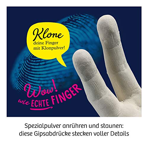 KOSMOS 654221 Fun Science - 3D-Fingerabdrücke, 3D-Skulpturen selber Machen, Abdruck-Set für die eigenen Finger, mit Klon-Pulver und Gips, KOSMOS Experimentierset für Kinder ab 8 Jahre, Silver – Bild 5