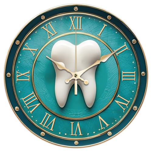 CHGCRAFT 3D Relief Teeth style Pattern Wall Clock 12 Inch Non-Ticking Clocks Round Wall Hanging Clock Battery Operated for Bedroom Living Room Kitchen Office