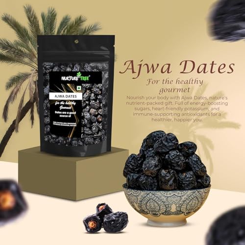Image of Nurture Tree Premium Saudi Ajwa Dates (Khajoor /Khajur) 200g, Pack of 2 100% Natural Soft and Delicious Arabian Dates in Fresh, Khajur Dry Fruits, No Artificial Colours, Gluten Free, No Added Sugars