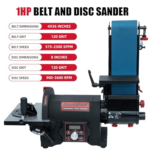 Image of BUCKTOOL 1HP VFD Variable Speed Belt Disc Sander,4x36 inch Belt,8 inch Disc