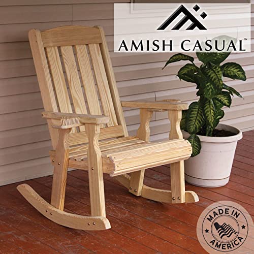 Amish Casual Heavy Duty 600 Lb Mission Pressure Treated Rocking Chair with Cupholders (Unfinished) - Thumbnail 4