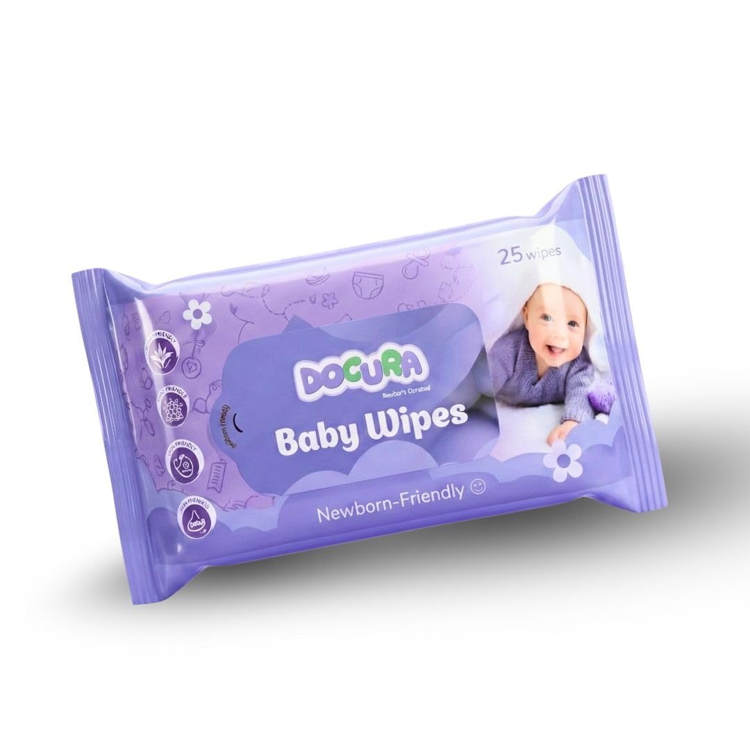 Docura Baby Wipes for Newborns | Gentle and Soft | Hypoallergenic Formula with Natural Ingredients | For Face Hands and Body | Travel-Friendly Packs | 25 Wipes Each (Pack of 1)-image-31