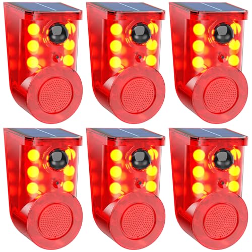 Image of Solar Motion Sensor Alarm Device - Waterproof, Multi-Mode, Wide-Angle Sensing, 129dB Alarm & Strobe Lights for Indoor & Outdoor Security 6Pack