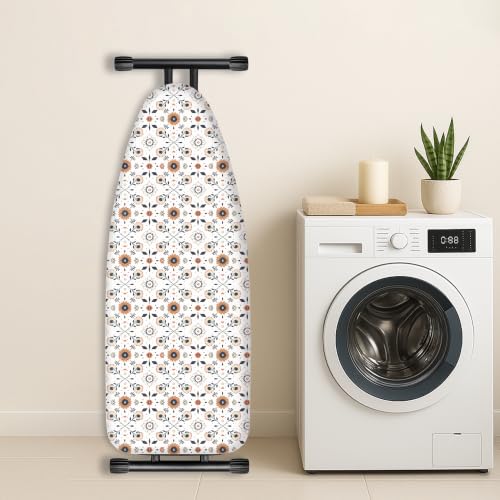 Image of Ironing Board Cover and Pad 18x49 Large, Extra Thick Natural Cotton, Silicone Coated, Scorch Resistant, Elastic Edge with Hook Loop Strap, Wide Iron Board Padding, Heatproof Floral