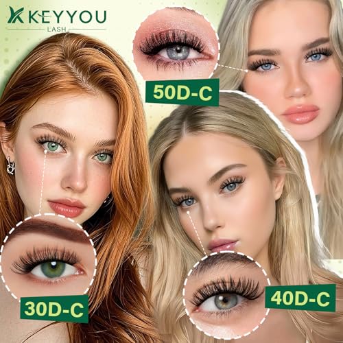 KEYYOU Lash Extension Kit DIY 300Pcs Lash Clusters Eyelash Extension Kit Lash Clusters Kit with Lash Glue Remover Applicator Easy to Use for Beginners(Kit,30D40D50D-C,8-16MIX)