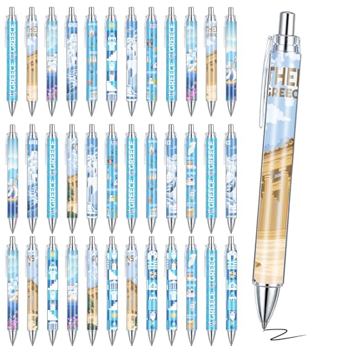 Image of Sayglossy 36 Pcs Greece Ballpoint Pen Collectible Greece Gift Pen Bulk Retractable Greek Civilization Souvenirs for Office Supplies, 6 Styles, Black Gel Ink