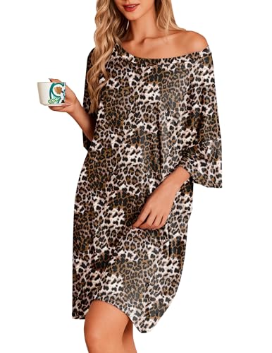 Image of Ekouaer Plus Size Nightgowns for Women Oversized Sleep Shirt Short Sleeve Nightshirt T-Shirt Dress Sleepwear S-5XL