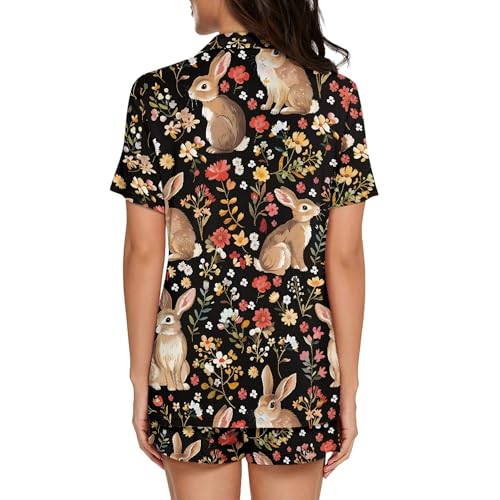Image of Pjs Womens Short Sleeve Button Down Pajamas Set Two-Piece Nightwear with Pockets
