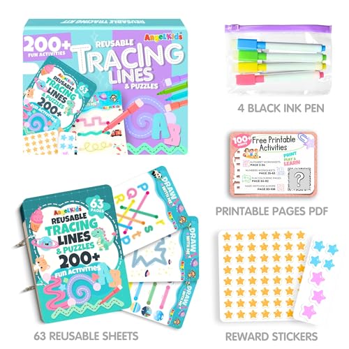 Image of Angel Kids Draw & Wipe | 64 Pages | Reusable Tracing Workbook Set | Alphabets & Numbers | Pen Control Training Book for Learning to Write | Hand Writing Preschool Educational Kit for Kids (Multicolor)