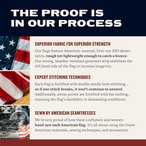 Pre-Assembled American Flag Set | American-Sourced Nylon Fabric, Embroidered Stars, Hand-Stitched | Proudly Made in USA (3' x 5')