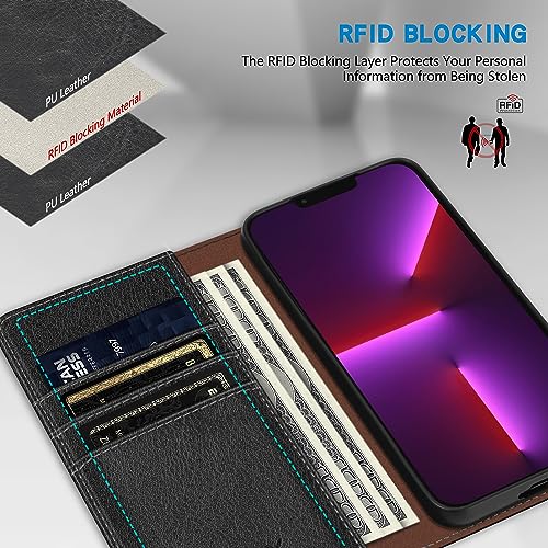 Image of ZZXX for iPhone 13 Pro Max Wallet Case Strong Magnetic 6.7 inch,Black