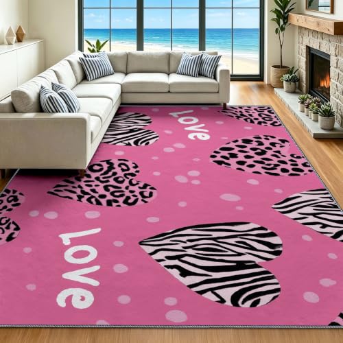 Tapis de chambre romantique rose et lavable pour le bonheur des enfants - 2
