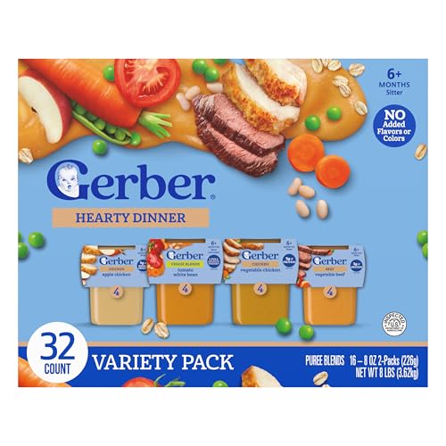 Image of Gerber Stage 2 Nourishing Blends Hearty Dinner Baby Food, 4 Oz, 32 Pack | Stage 2 nourishing blends hearty dinners variety pack; 32 x 4 oz tubs