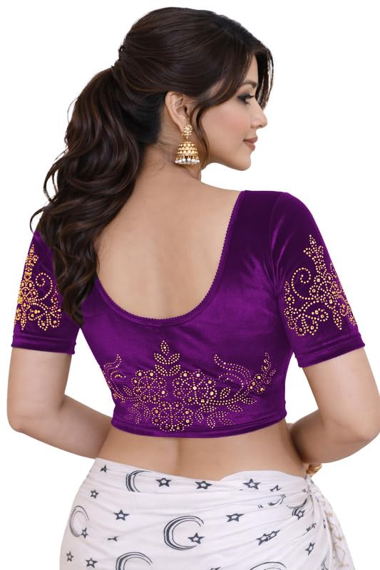 pu fashion Blouses for Women Readymade Stylish Golden Stone Work on Stretchable Soft Velvet Blouse for Saree Designer Comfort fit Latest Trendy Design-picture-24