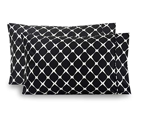 Elegant Comfort Luxury Ultra-Soft 2-Piece Pillowcase Set - 1500 Premium Hotel Quality Microfiber Double Brushed - Wrinkle Resistant, Standard/Queen, Bloomingdale Pattern Black