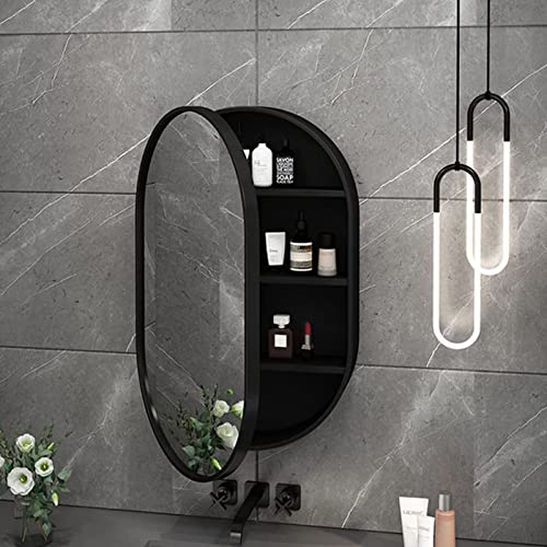 19,7 X 31,5 Po Miroir de Rangement Mural pour Armoire de Toilette, Armoires À Pharmacie pour Salle de Bain avec Miroir, Charnière À Fermeture Lente, Ovale Noir, sans Lumière Cover
