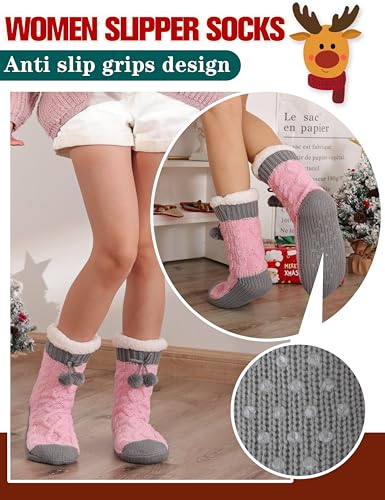 Womens Slipper Fuzzy Grips Socks Fluffy Winter Warm Thick Thermal Cozy Plush Non Slip Cabin Soft Fleece Socks4