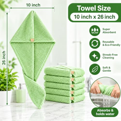Image of Hair Towel Wrap for Women-Quick Drying Microfiber Towel for Hair with Elastic Loop for Tying-Super Absorbent Head Towels Wrap for Ladies Hair Turban (Pack of 1,Green)