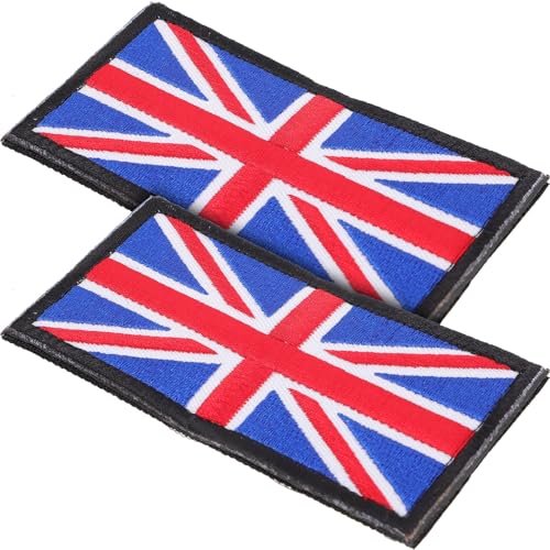 COHEALI 2pcs British Flag Embroidered Iron-On Patch for Clothes, National Flag Sewing Repair Applique with Hook and Loop Fastener, Outdoor Backpack Decoration, Blue with Black Border