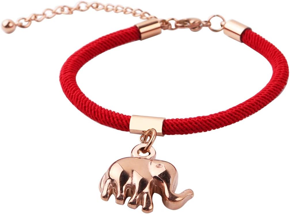 REEBOOOR Red String Bracelet Kabbalah Red String Bracelet Rose Gold Elephant Bracelet Animal Bracelet Elephant Jewelry Graduation Gift for Children,Teens,Girls, (Elephant Charm-RG)