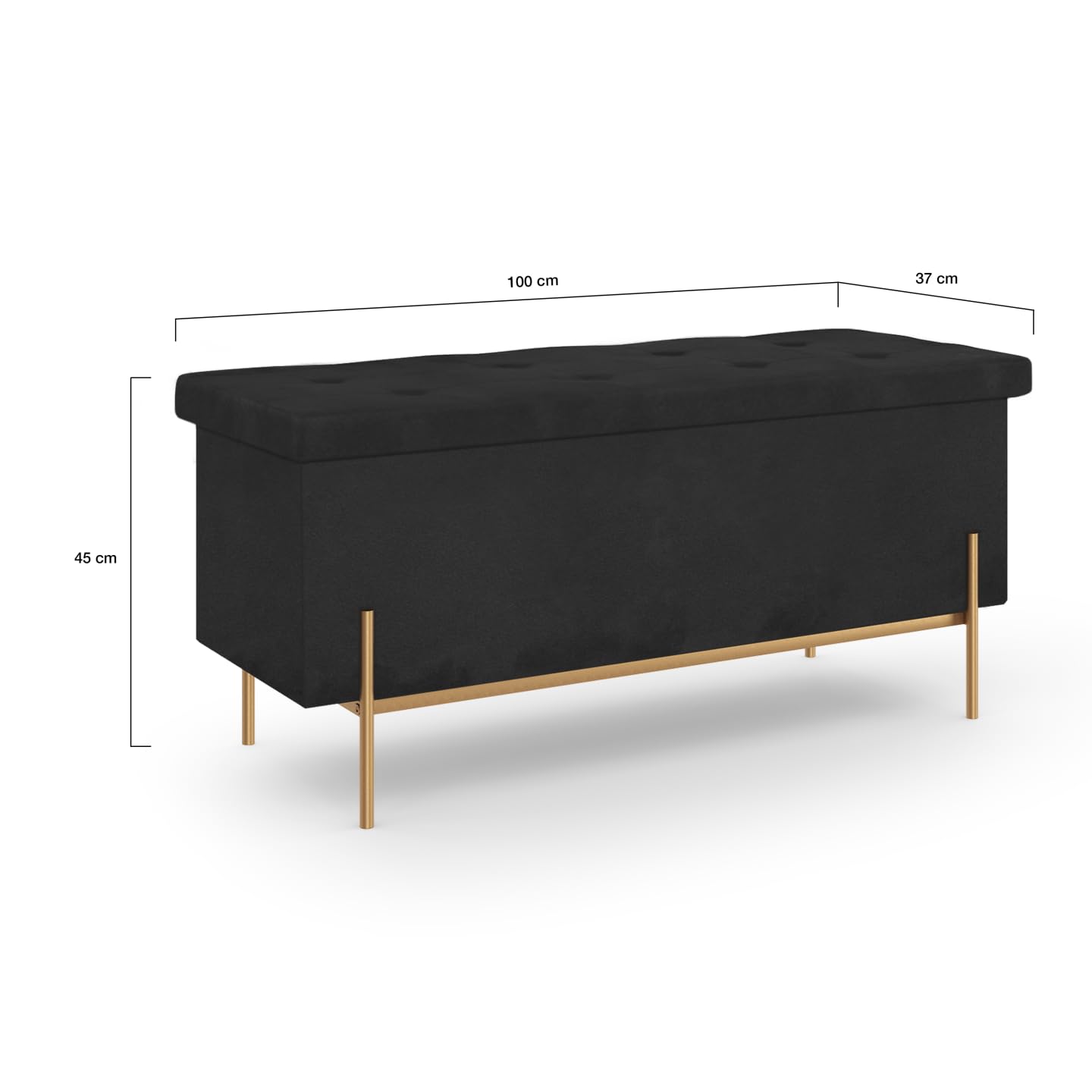IDMarket - Banc Coffre Rangement Louis avec Pieds métal doré 100 cm Velours Noir