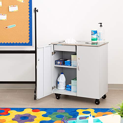 Norwood Commercial Furniture Stainless Steel Mobile Sanitation Station Cabinet for PPE Supplies- Rolling Storage Cart for Office, School, Home