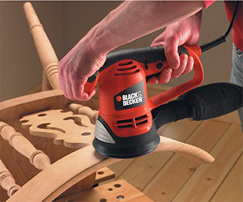 Black+Decker Excentrická bruska (480 W včetně pytle na prach, systém suchého zipu, včetně 3 brusných kotoučů, měkké rukojeti, 3 m kabel, k broušení nebo leštění) KA191EK