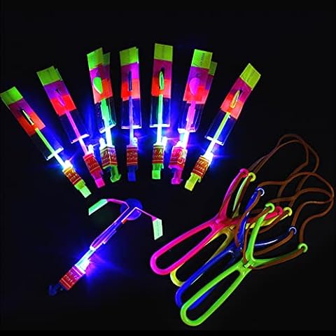 Foreverup Party Favours for Kids, Rocket Slingshot Flying Toys with LED Lights, Slingshot Flying Copters Birthdays Thanksgiving Christmas Day Gift Outdoor Game for Children Kids (12 PCS) Cover